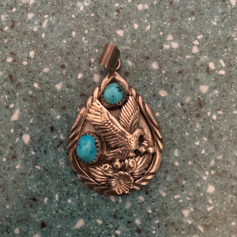Pendant - Navajo Silver eagle with turquoise